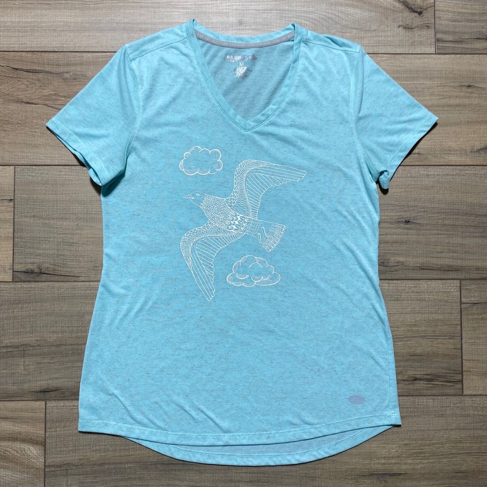 Reel Legends Womens Linen Blend Short Sleeve Graphic T-Shirt Size M Mint Green‎